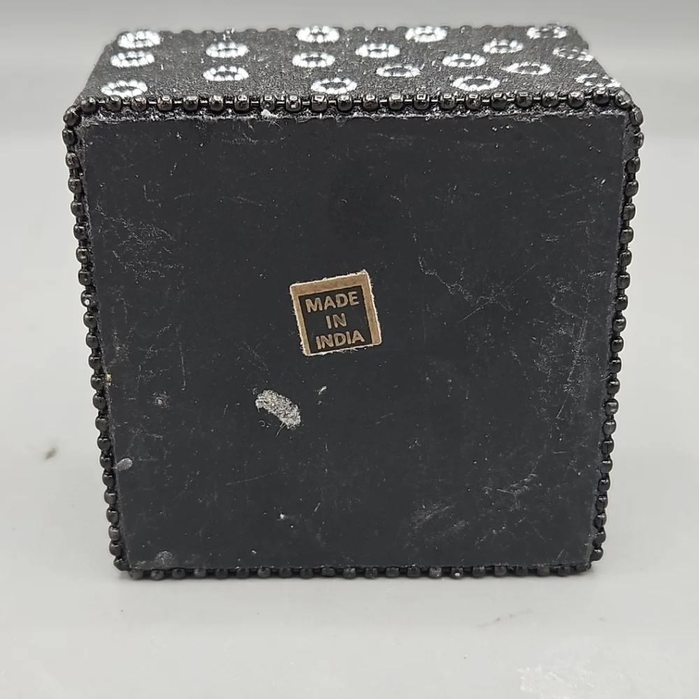 Vintage Black Glitter Trinket Box Jewelry Jeweled Beaded India Storage Sparkle